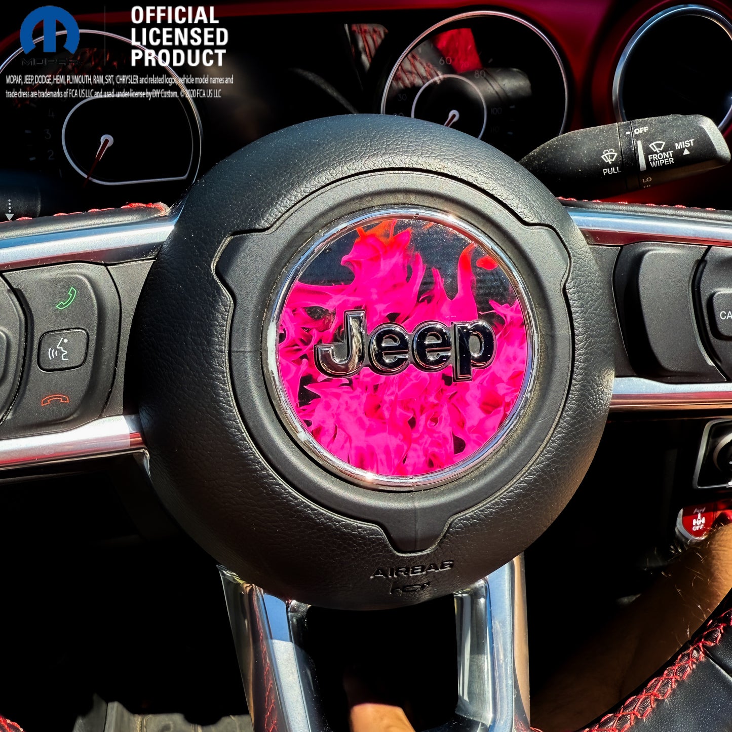 Jeep Wrangler JL Gladiator Steering Wheel Circle Pink Flames Vinyl Decal Sticker