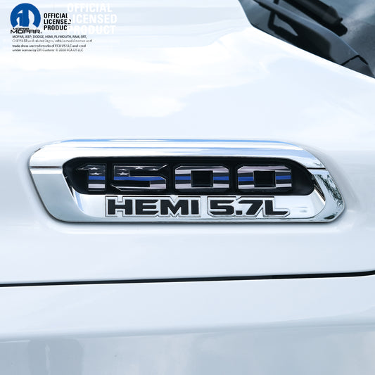 RAM 1500 Hood Emblem Overlay Decals L&R THIN BLUE LINE AMERICAN FLAG Fits 2019-2026 RAM Trucks