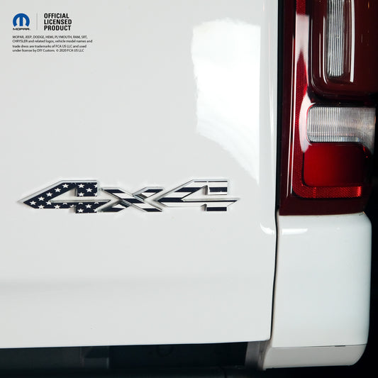 RAM 4x4 Emblem Overlay Decals BLACK & WHITE AMERICAN FLAG Fits 2009-2026 1500-5500