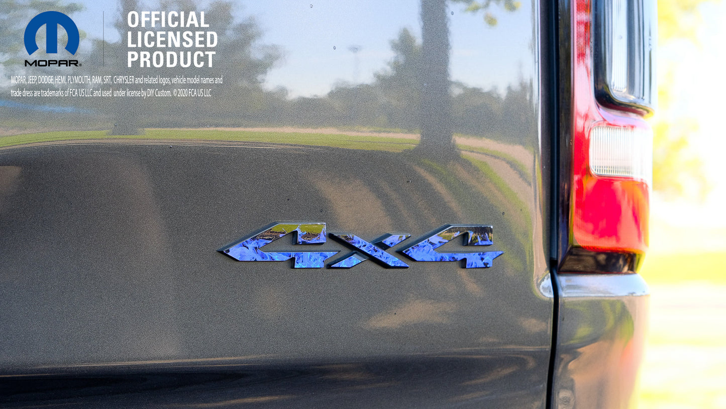RAM 4x4 Emblem Overlay Decals BLUE FIRE FLAMES Fits 2009-2026 1500-5500
