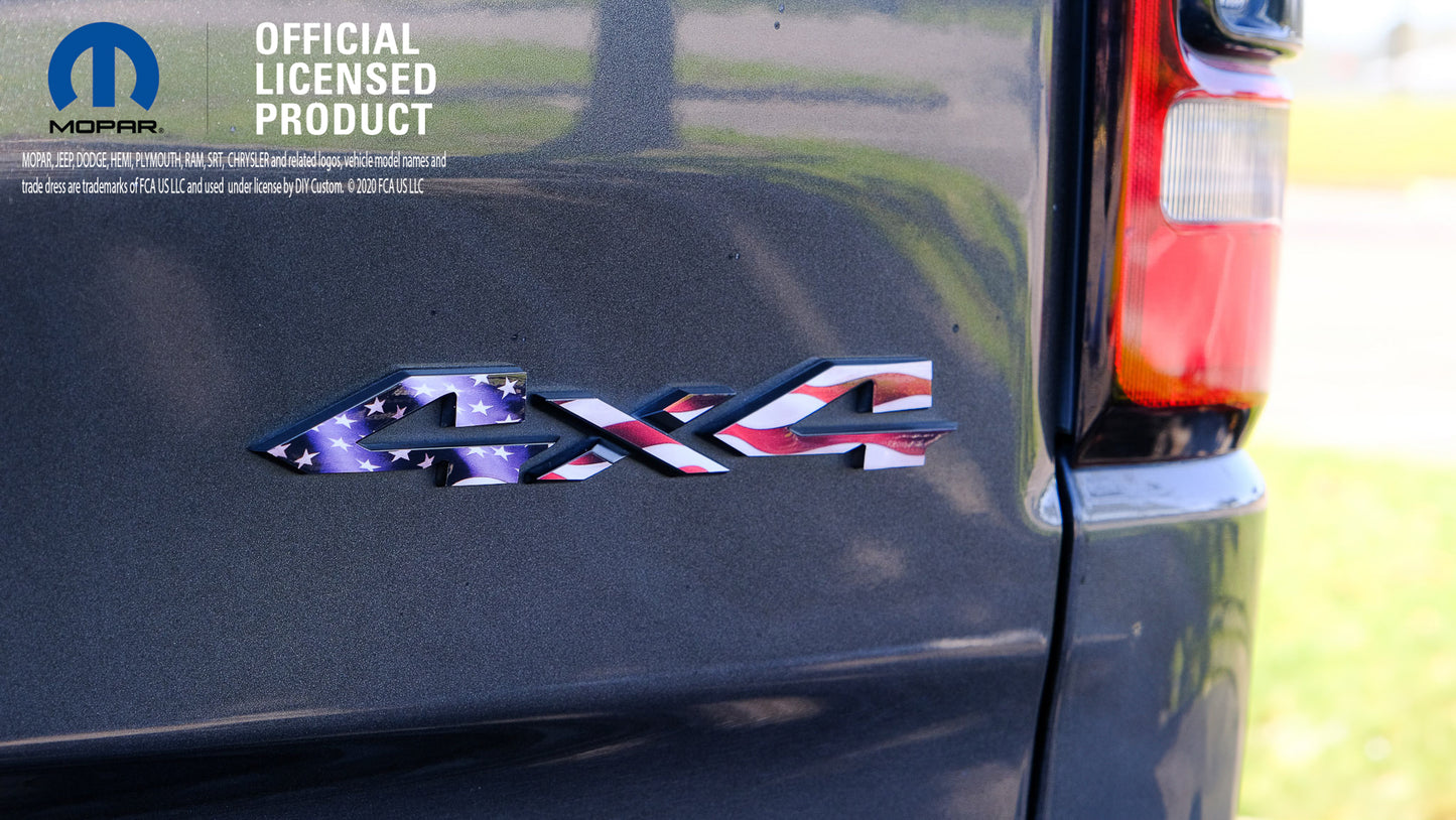RAM 4x4 Emblem Overlay Decals AMERICAN FLAG Fits 2009-2026 1500-5500