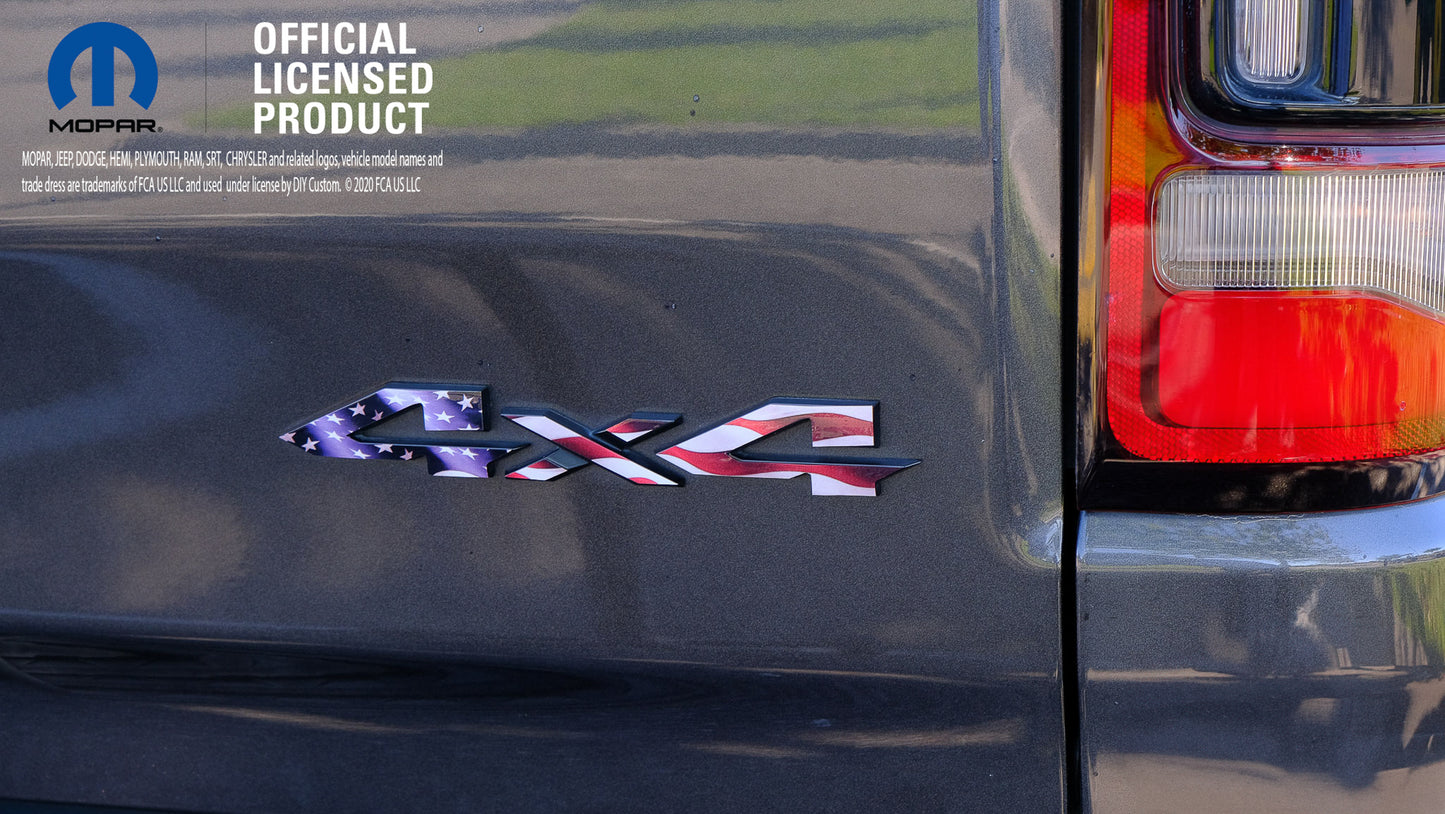 RAM 4x4 Emblem Overlay Decals AMERICAN FLAG Fits 2009-2026 1500-5500