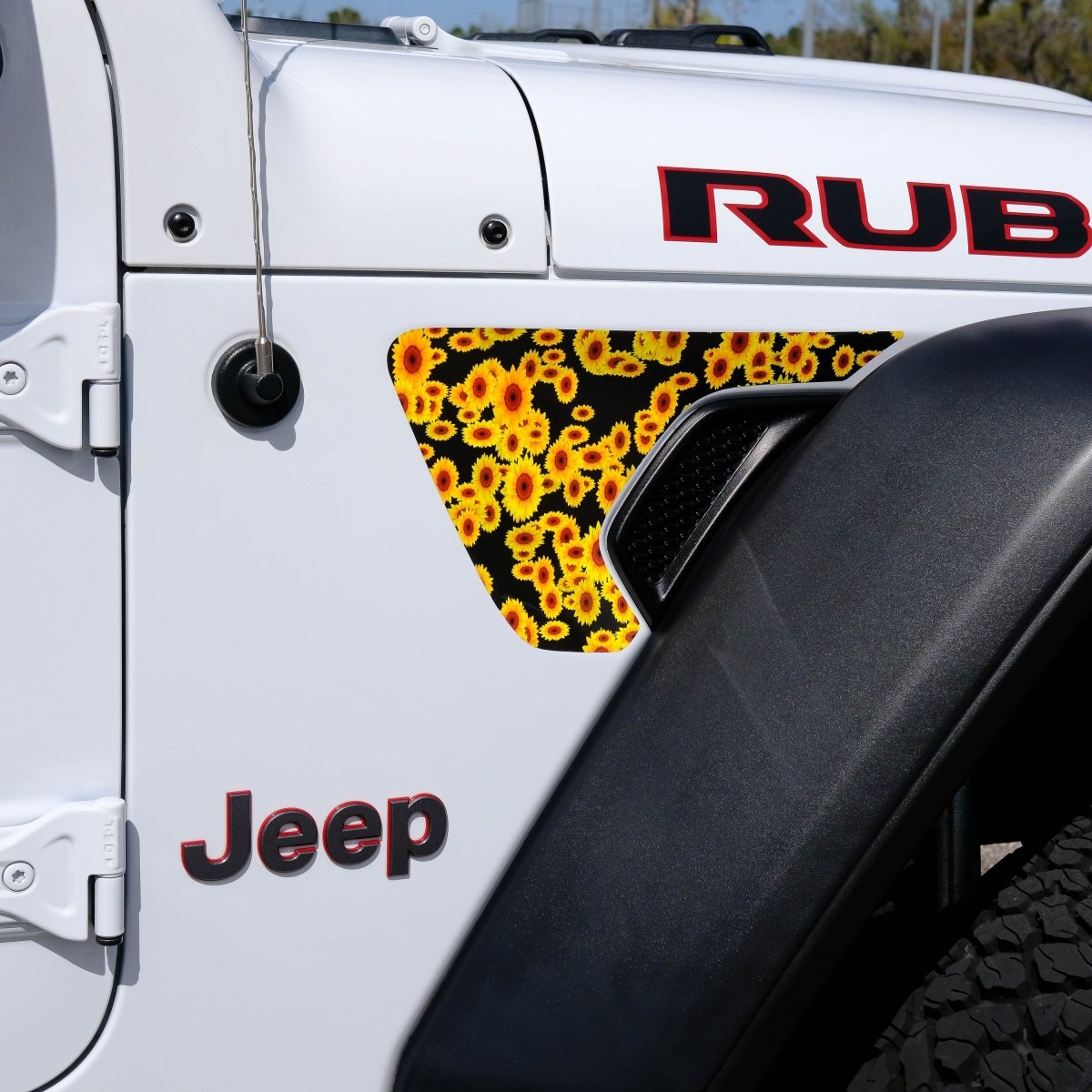 Jeep Fender Vent Decals Pair "Sunflowers on Black" Fits 2018-2026 Wrangler JL & Gladiator - Tiny Wrapz