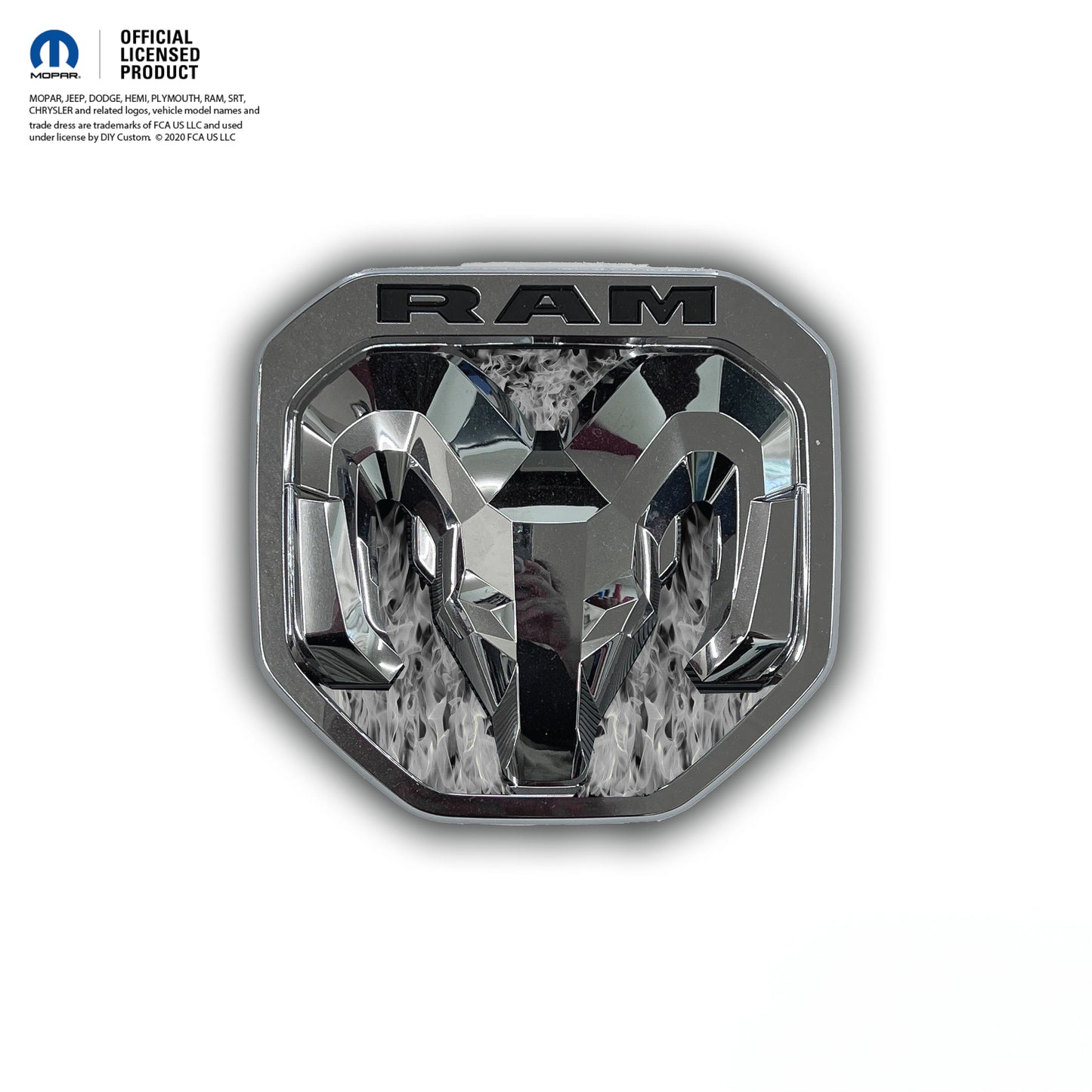 RAM Tailgate/Grill RAM Head Emblem Overlay Decals GRAYSCALE FLAMES Fits 2011-2024 Trucks