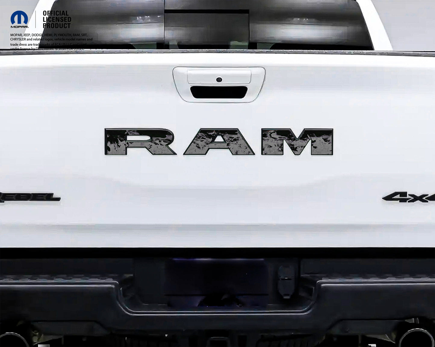 RAM Tailgate Letters Overlay Decals Grayscale Flames Fits 2009-2025 Trucks