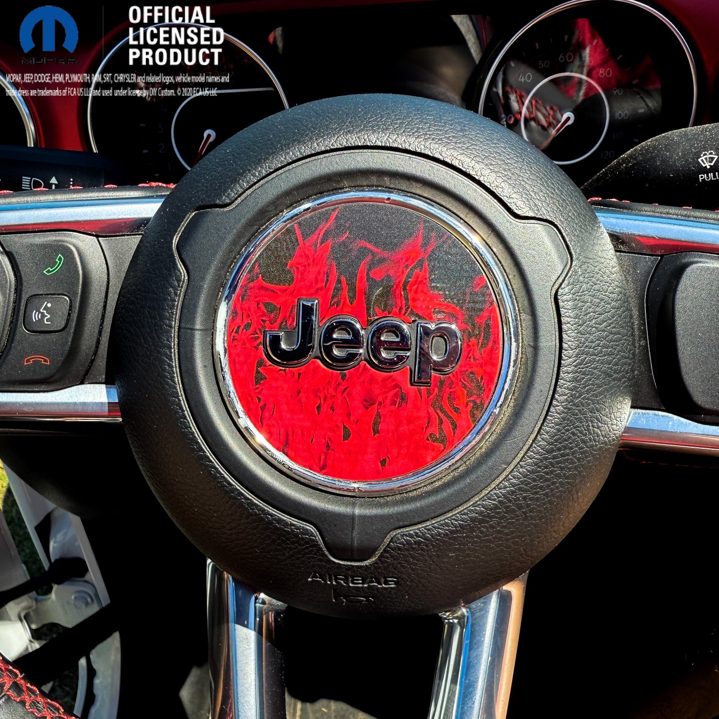 Jeep Wrangler JL Gladiator Steering Wheel Circle Red Flames Vinyl Decal Sticker