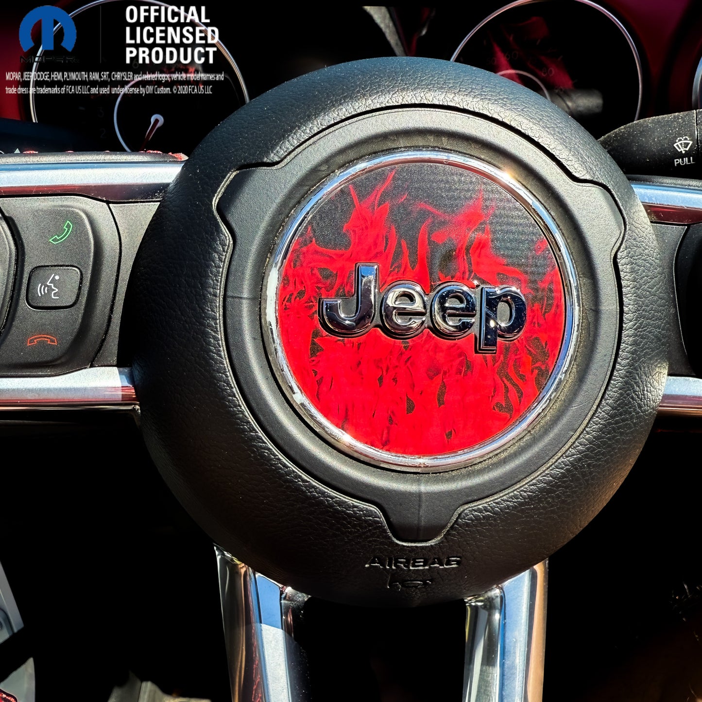 Jeep Wrangler JL Gladiator Steering Wheel Circle Red Flames Vinyl Decal Sticker