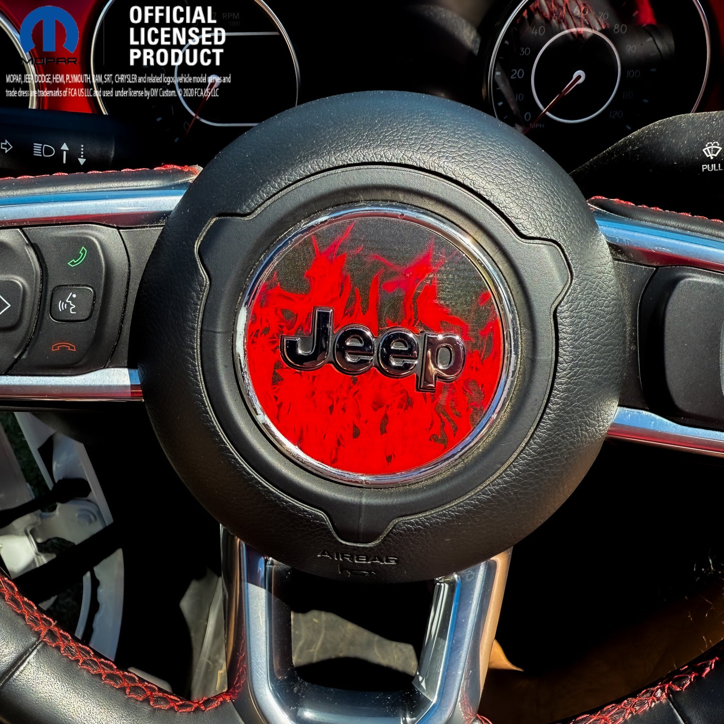 Jeep Wrangler JL Gladiator Steering Wheel Circle Red Flames Vinyl Decal Sticker
