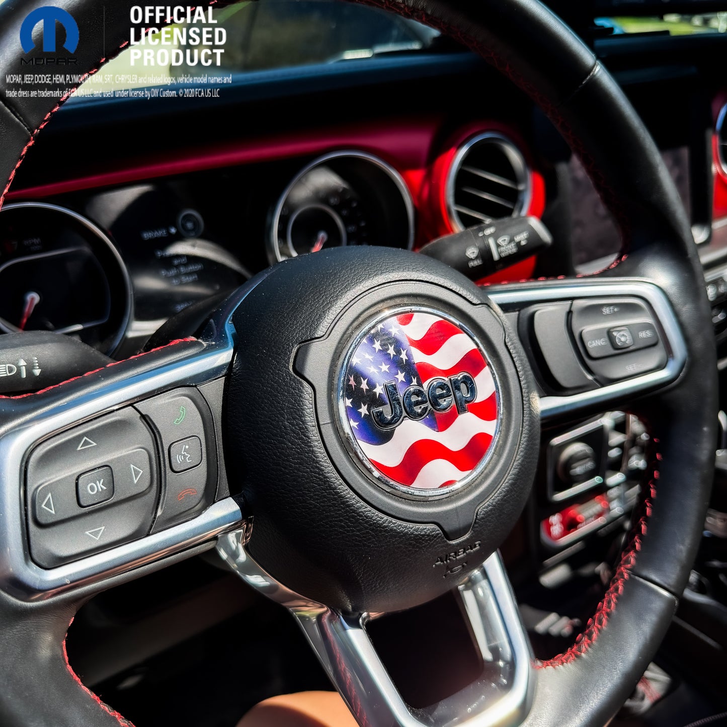 Jeep Wrangler JL Gladiator Steering Wheel Circle Waving American Flag Vinyl Decal Sticker