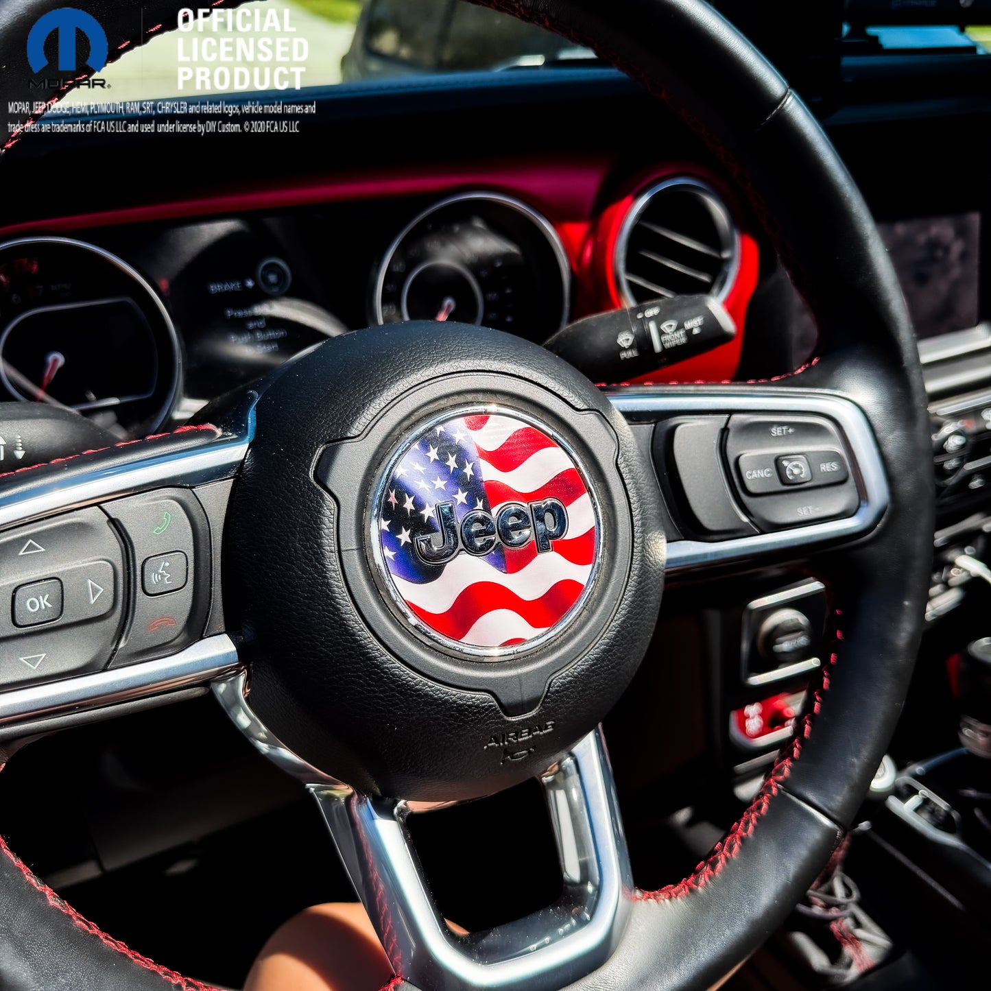 Jeep Wrangler JL Gladiator Steering Wheel Circle Waving American Flag Vinyl Decal Sticker