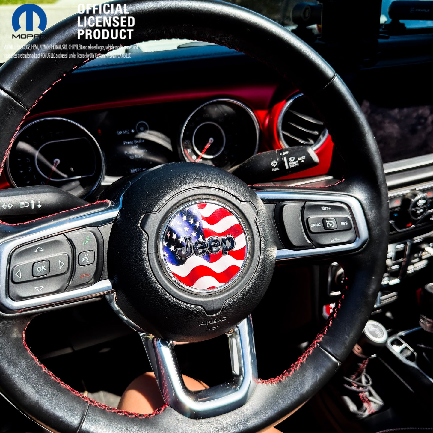 Jeep Wrangler JL Gladiator Steering Wheel Circle Waving American Flag Vinyl Decal Sticker