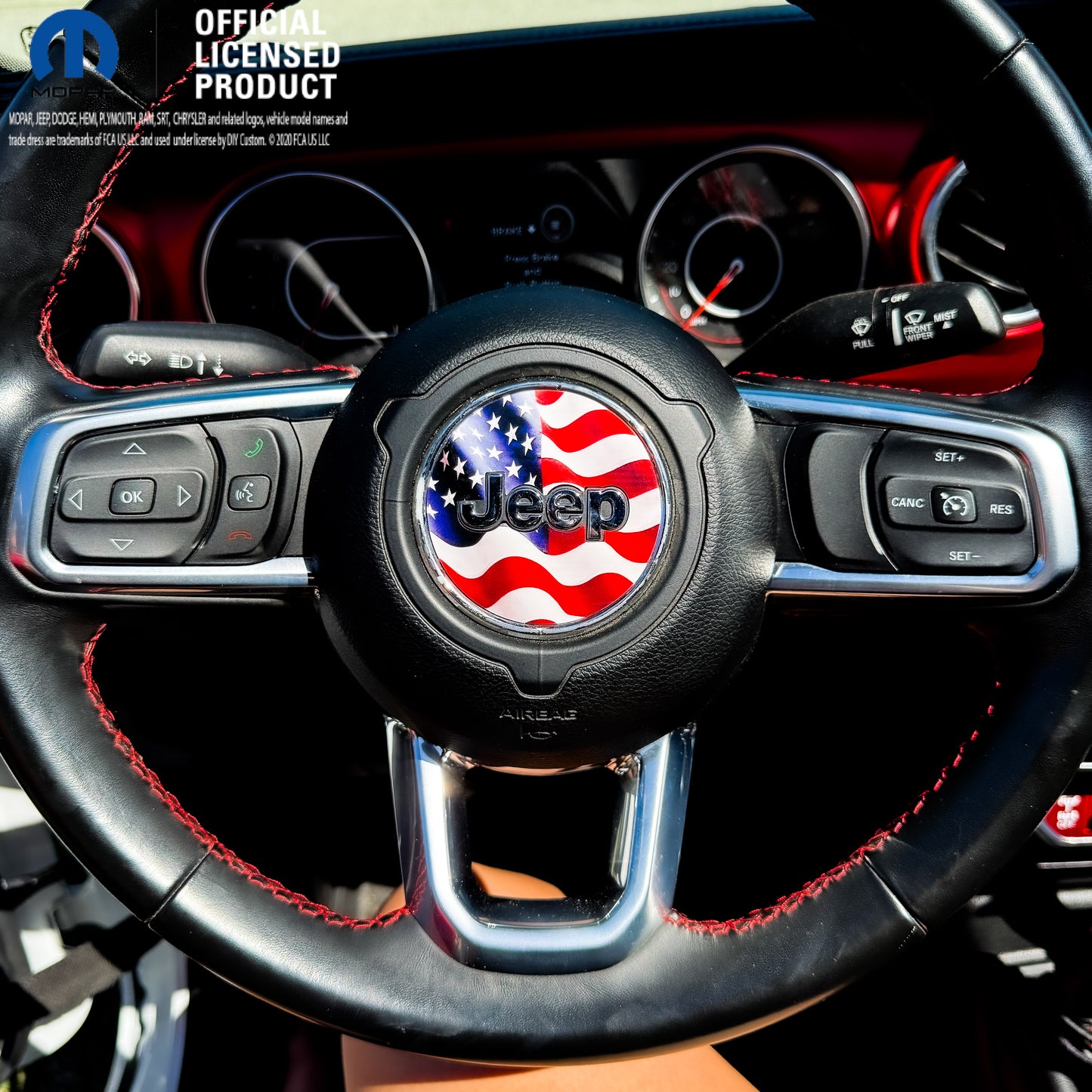 Jeep Wrangler JL Gladiator Steering Wheel Circle Waving American Flag Vinyl Decal Sticker