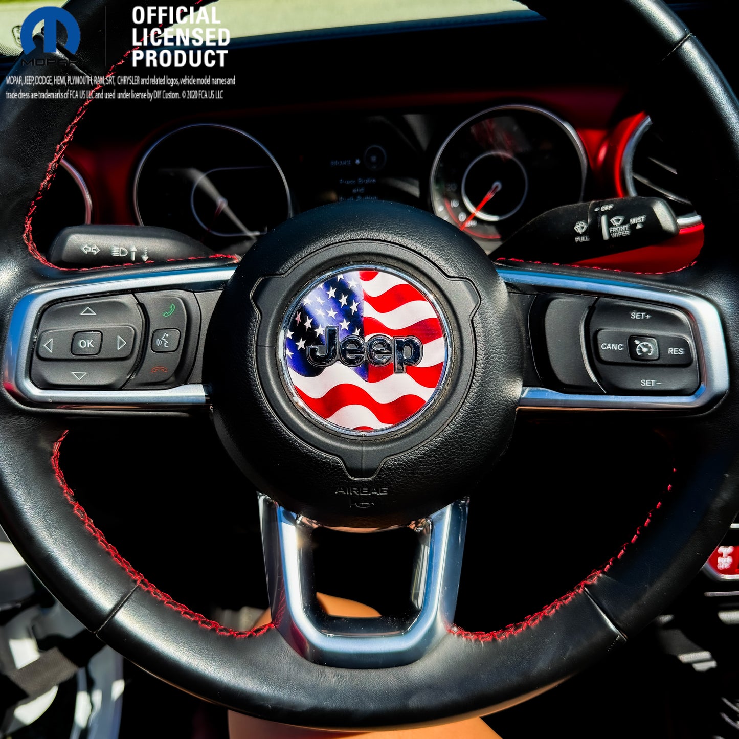 Jeep Wrangler JL Gladiator Steering Wheel Circle Waving American Flag Vinyl Decal Sticker
