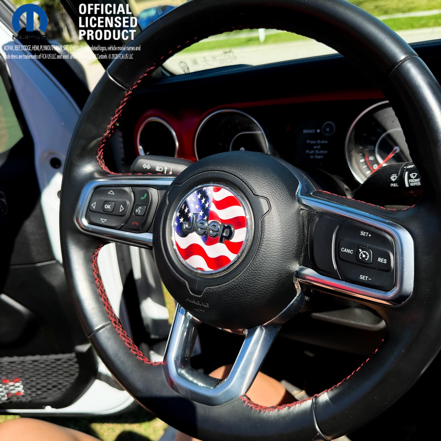 Jeep Wrangler JL Gladiator Steering Wheel Circle Waving American Flag Vinyl Decal Sticker