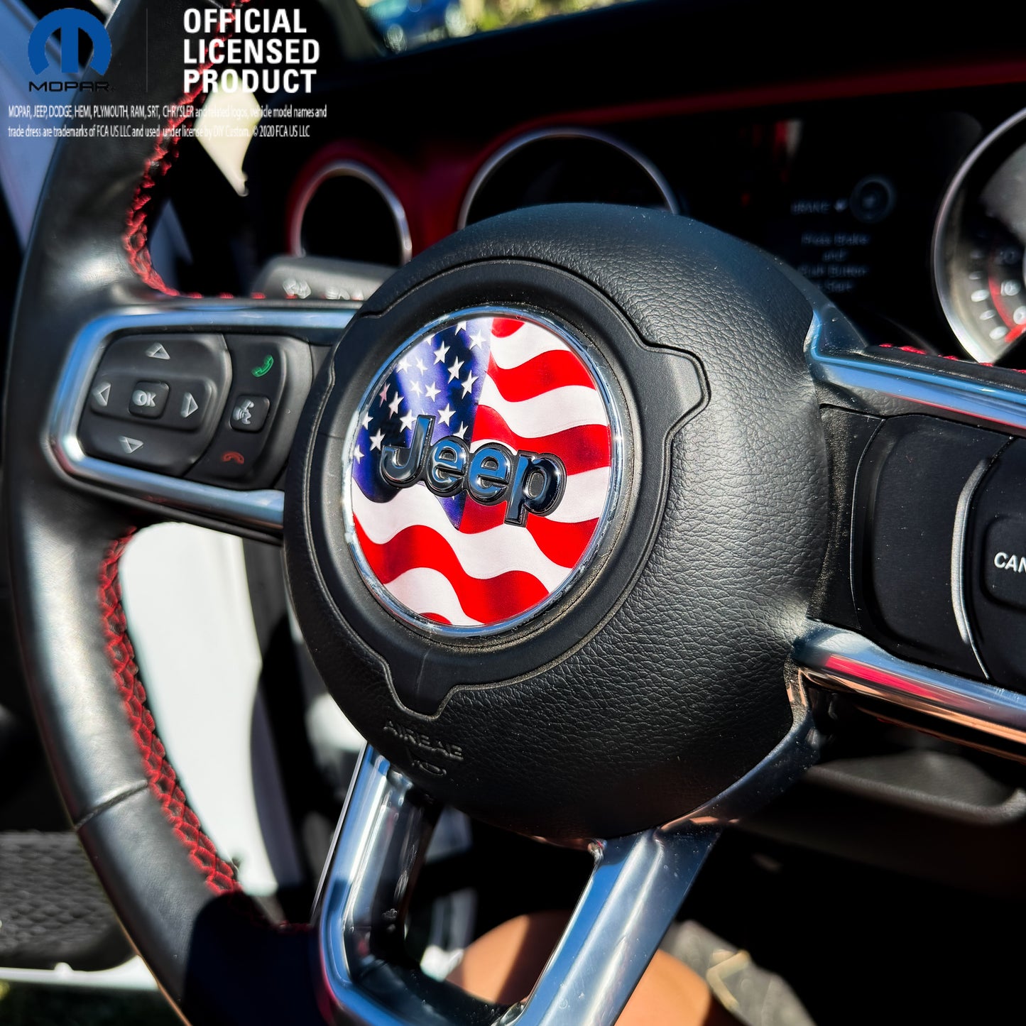 Jeep Wrangler JL Gladiator Steering Wheel Circle Waving American Flag Vinyl Decal Sticker
