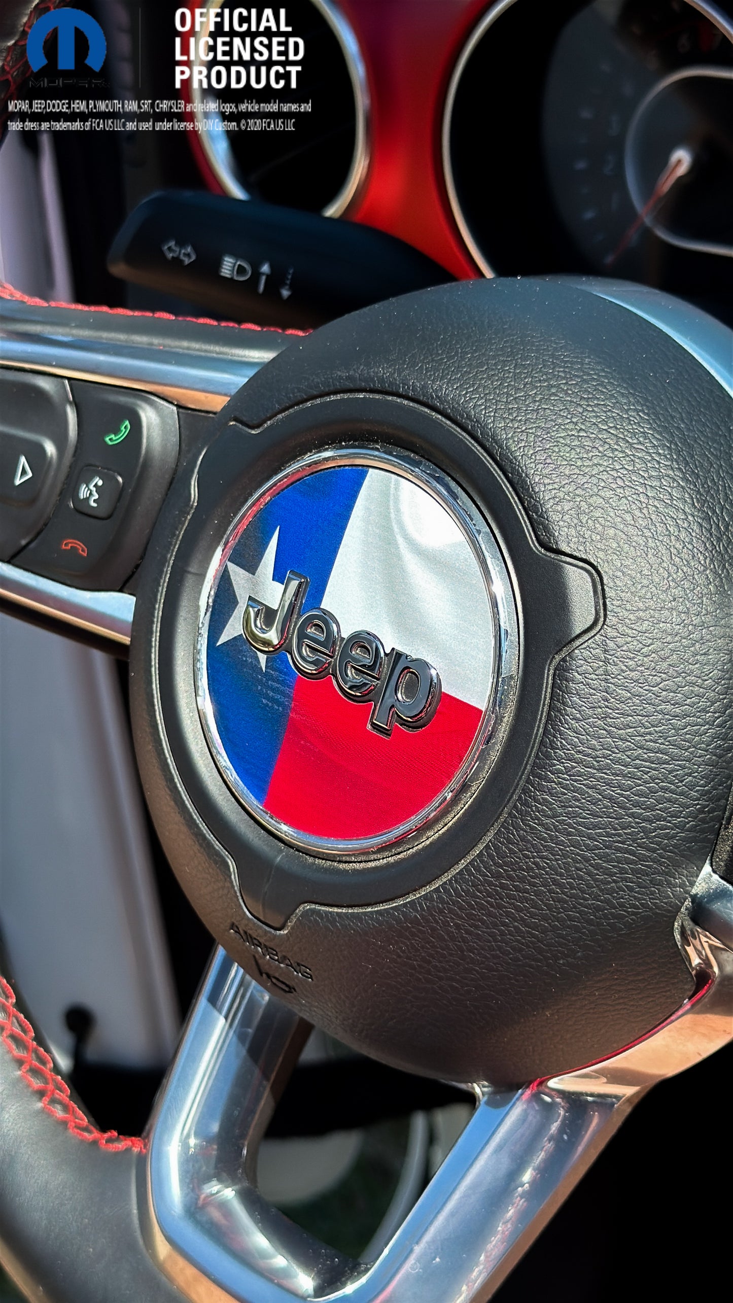 Jeep Wrangler JL Gladiator Steering Wheel Circle Texas Flag Vinyl Decal Sticker