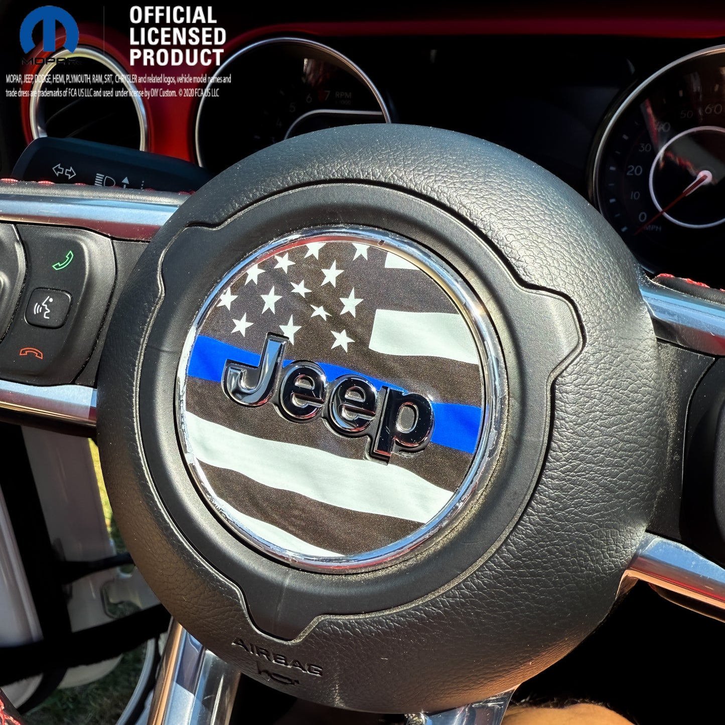 Jeep Wrangler JL Gladiator Steering Wheel Circle Thin Blue Line American Flag Vinyl Decal Sticker