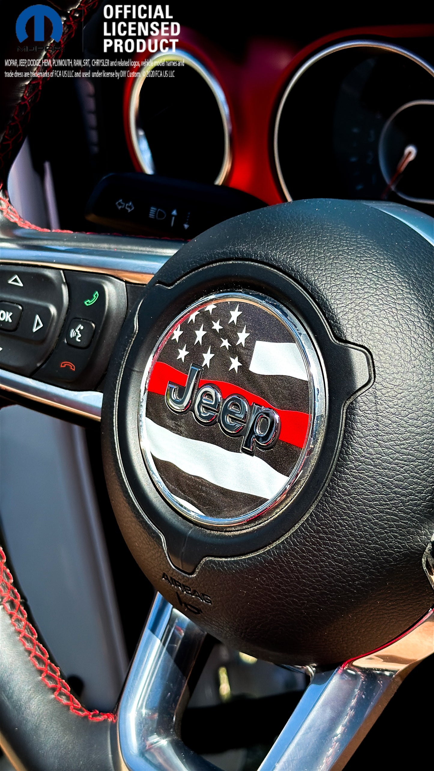 Jeep Wrangler JL Gladiator Steering Wheel Circle Thin Red Line American Flag Vinyl Decal Sticker