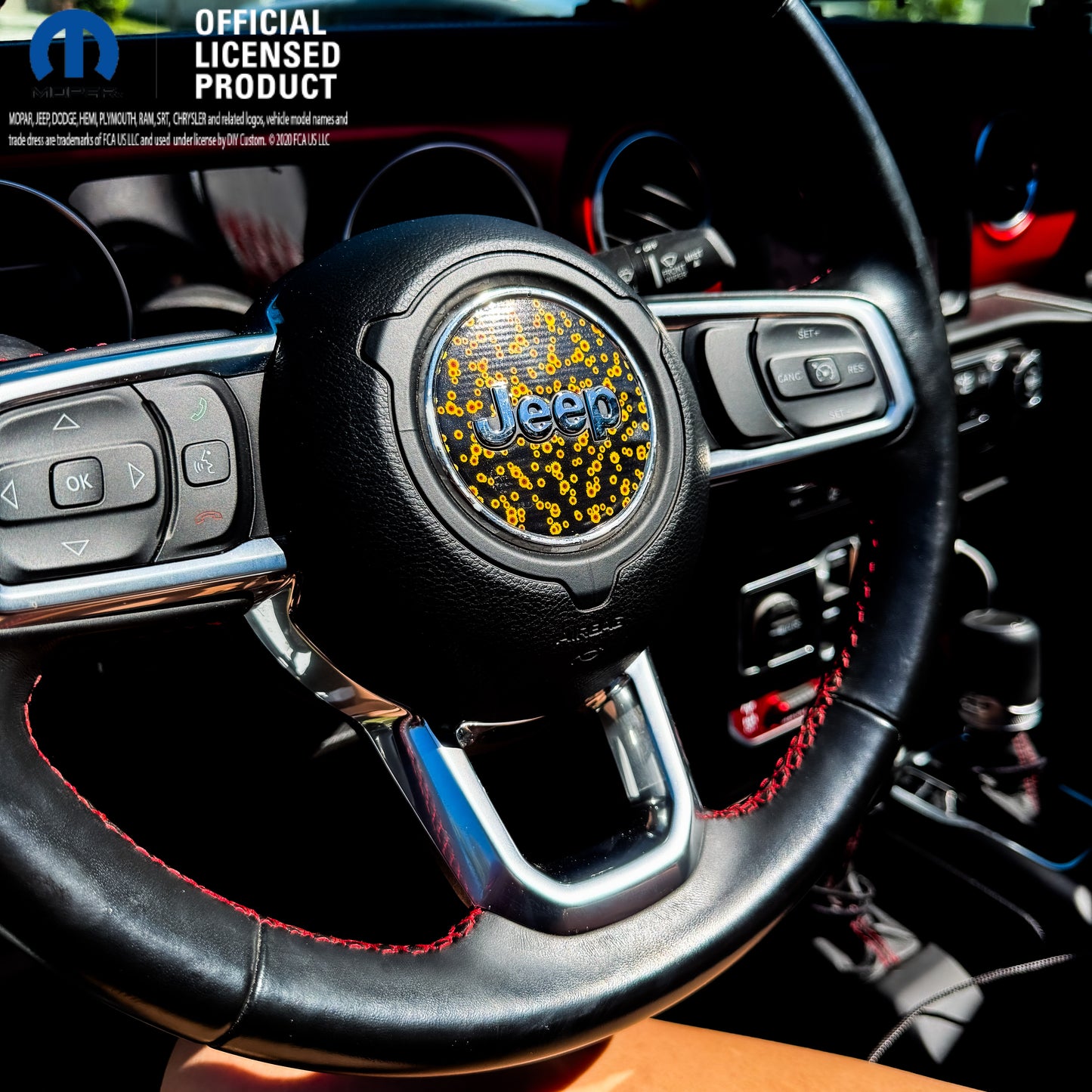 Jeep Wrangler JL Gladiator Steering Wheel Circle Yellow Sunflowers Vinyl Decal Sticker