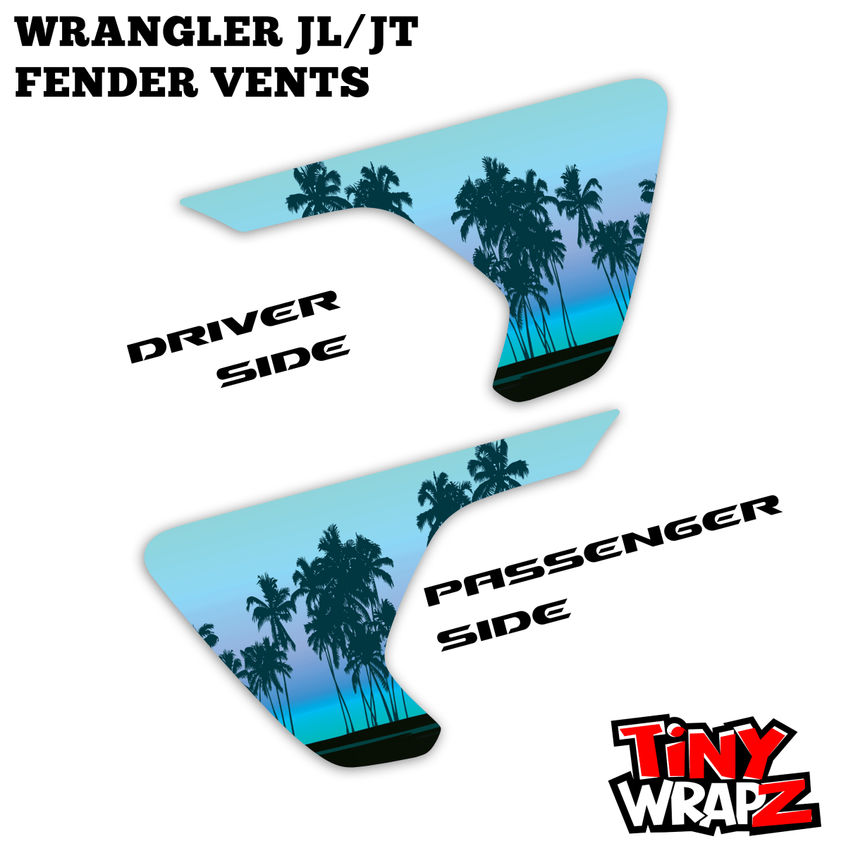 Jeep Emblem Overlay Decals Fender Vents - Tropical Sunset Pink Red Coral Teal - Tiny Wrapz