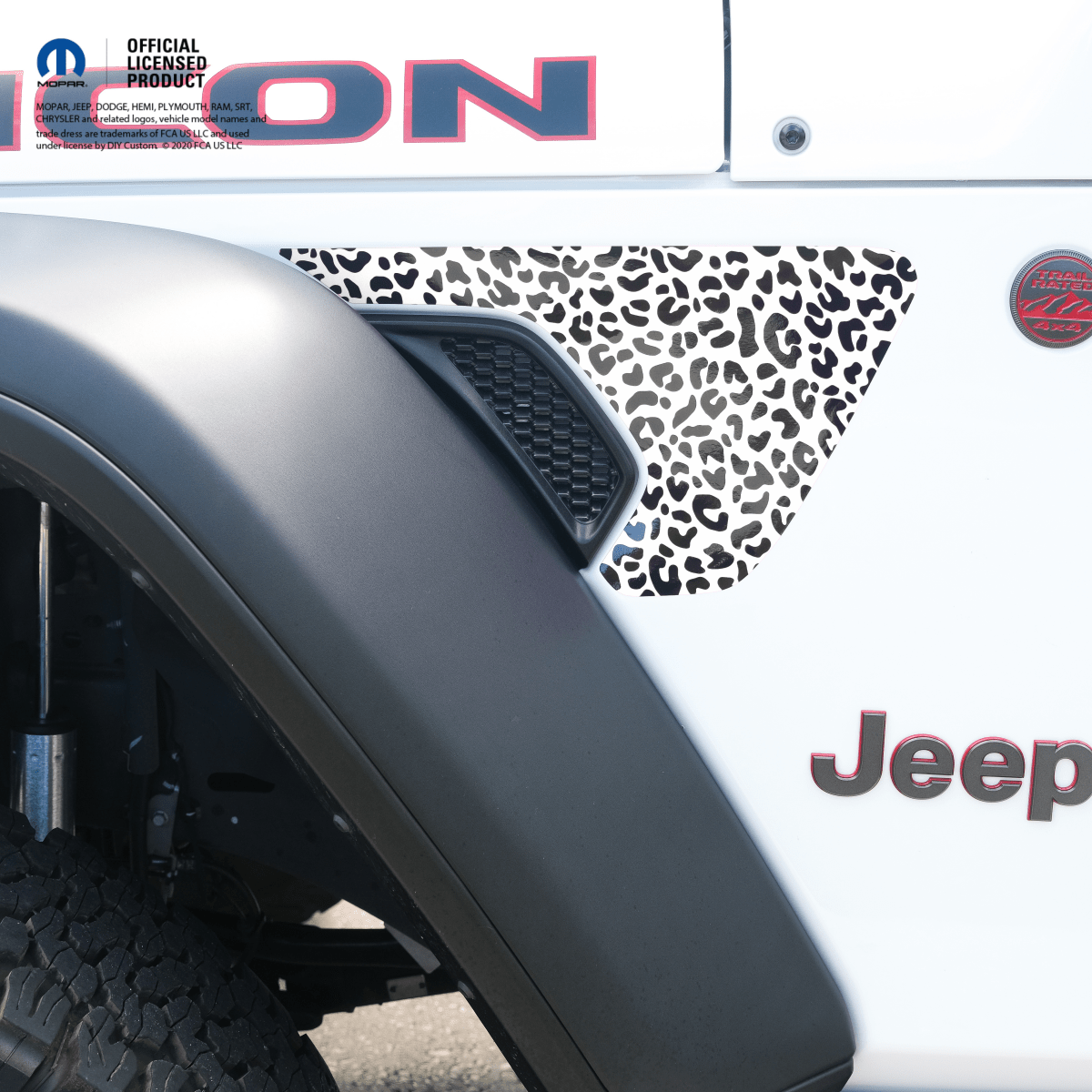 Jeep Fender Vent Decals Pair "Black and White Leopard" Fits 2018-2026 Wrangler JL & Gladiator - Tiny Wrapz