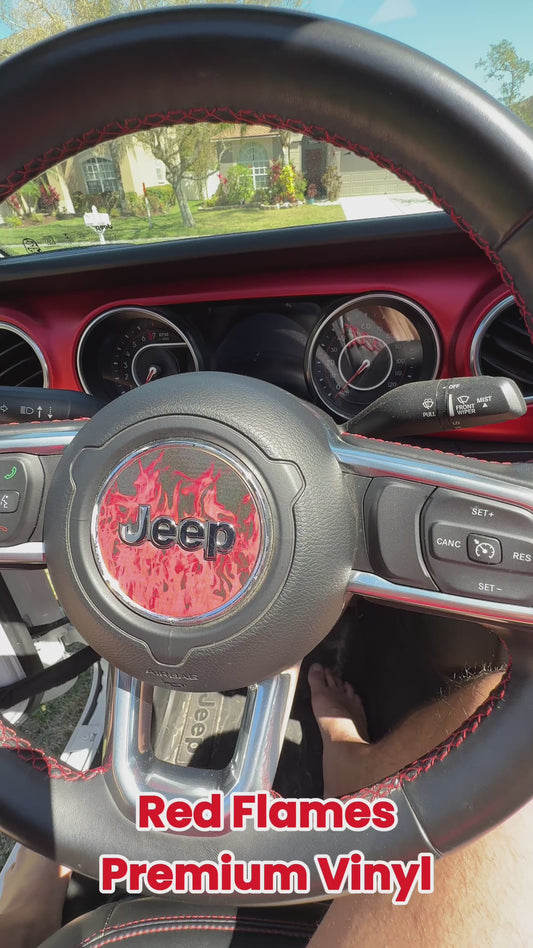 Jeep Wrangler JL Gladiator Steering Wheel Circle Red Flames Vinyl Decal Sticker