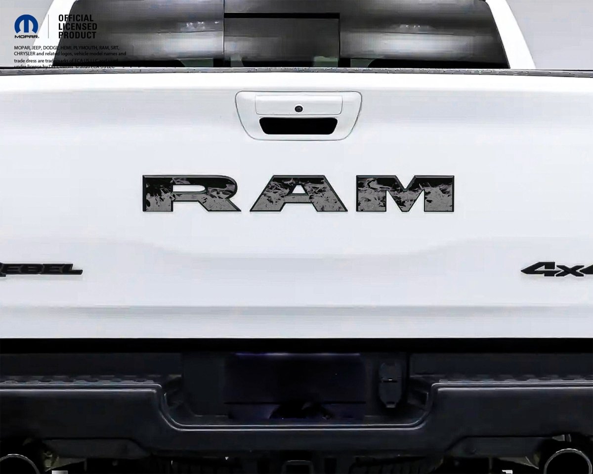 1500 RAM Tailgate Letters Overlay Decals Grayscale Flames Fits 2009 - 2026 Trucks - Tiny Wrapz