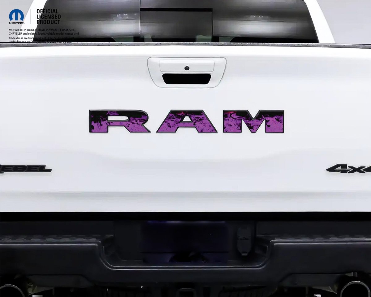 1500 RAM Tailgate Letters Overlay Decals Purple Flames Fits 2009 - 2026 Trucks - Tiny Wrapz