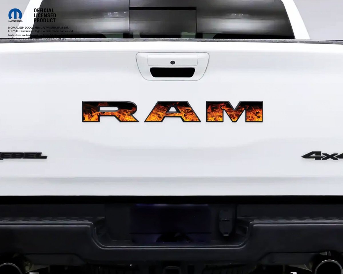 1500 RAM Tailgate Letters Overlay Decals Real Fire Flames Fits 2009 - 2026 Trucks - Tiny Wrapz