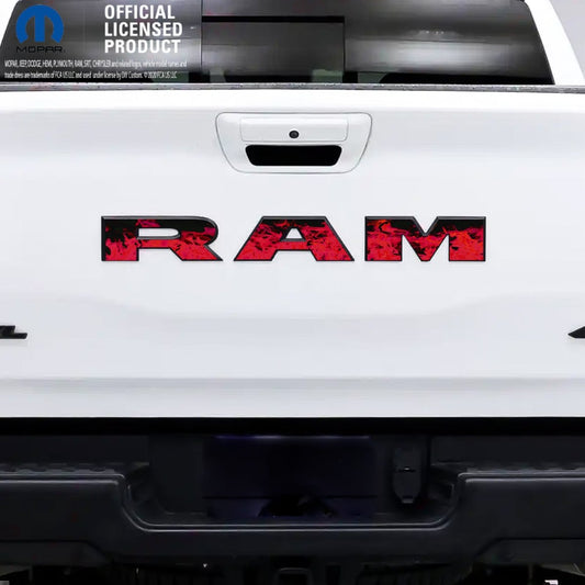 1500 RAM Tailgate Letters Overlay Decals Red Flames Fits 2009 - 2026 Trucks - Tiny Wrapz