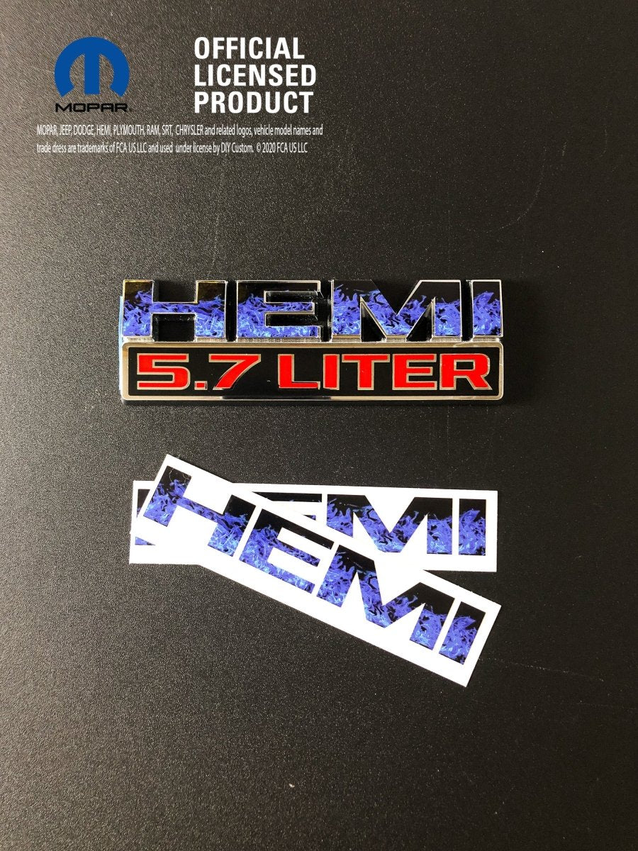 RAM 1500 HEMI Fender Emblem Overlay Decals (Pair) BLUE FIRE FLAMES Fits 2013-2024 - Tiny Wrapz