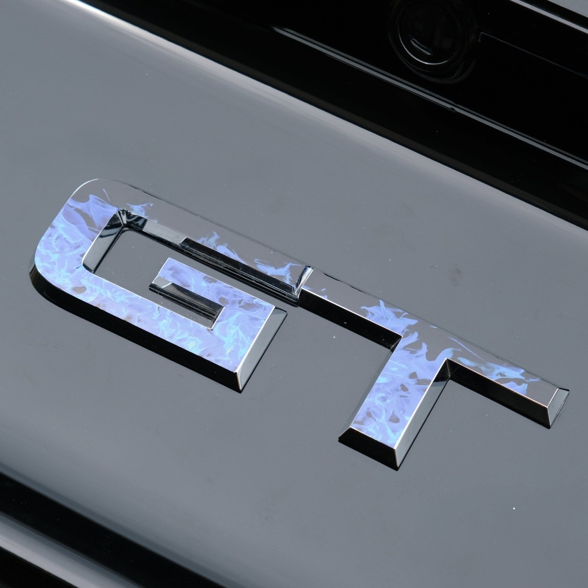 GT "Blue Fire Flames" Rear Emblem Overlay Decal Fits 2015-2023 Mustang GT - Tiny Wrapz