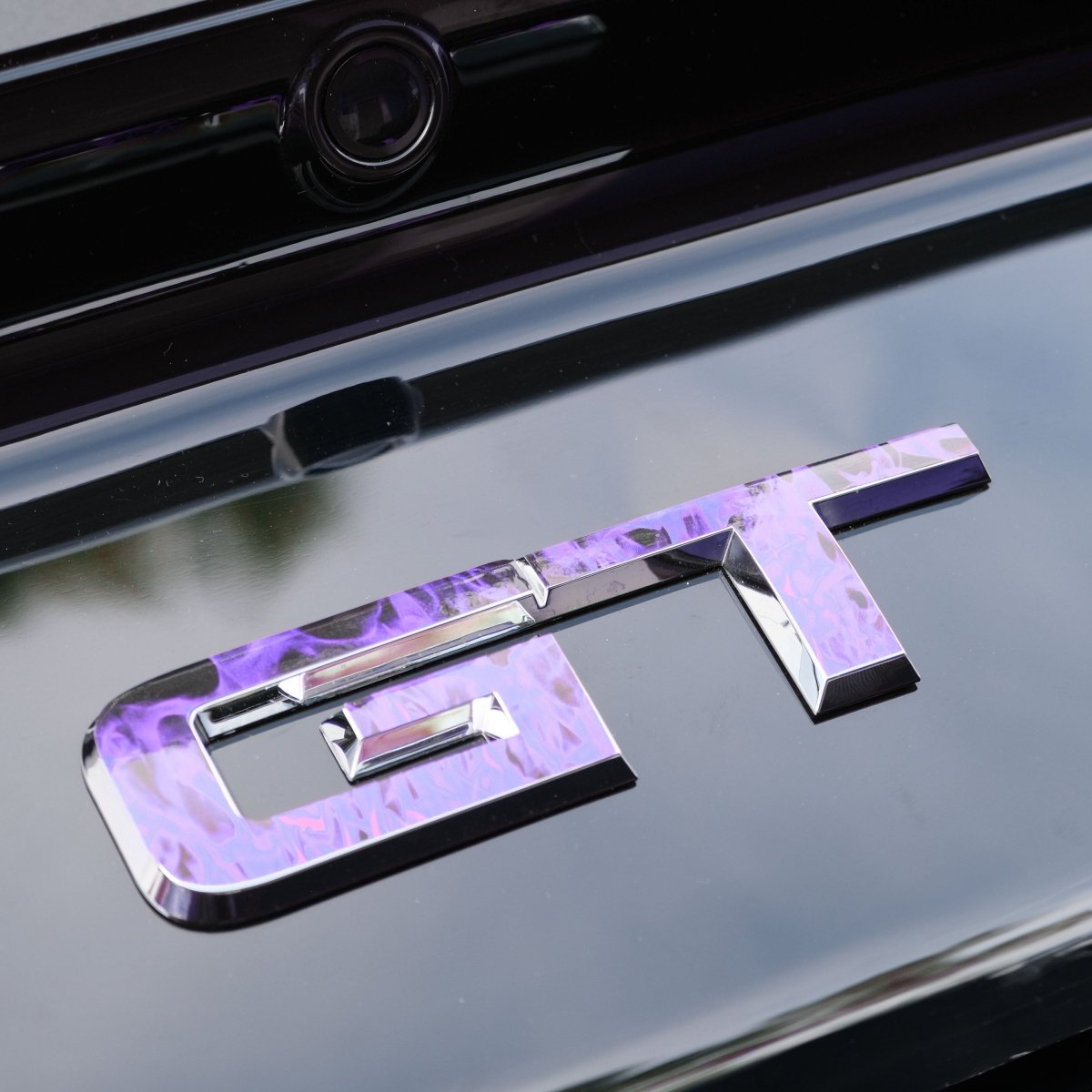 GT "Purple Fire Flames" Rear Emblem Overlay Decal Fits 2015-2023 Mustang GT - Tiny Wrapz