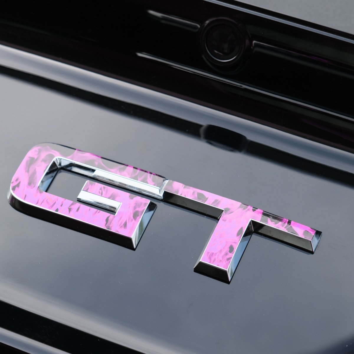 GT "Purple Fire Flames" Rear Emblem Overlay Decal Fits 2015-2023 Mustang GT - Tiny Wrapz