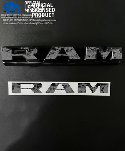 RAM Grill Emblem Overlay Decals GRAYSCALE FIRE FLAMES Fits 2009-2025 1500-5500