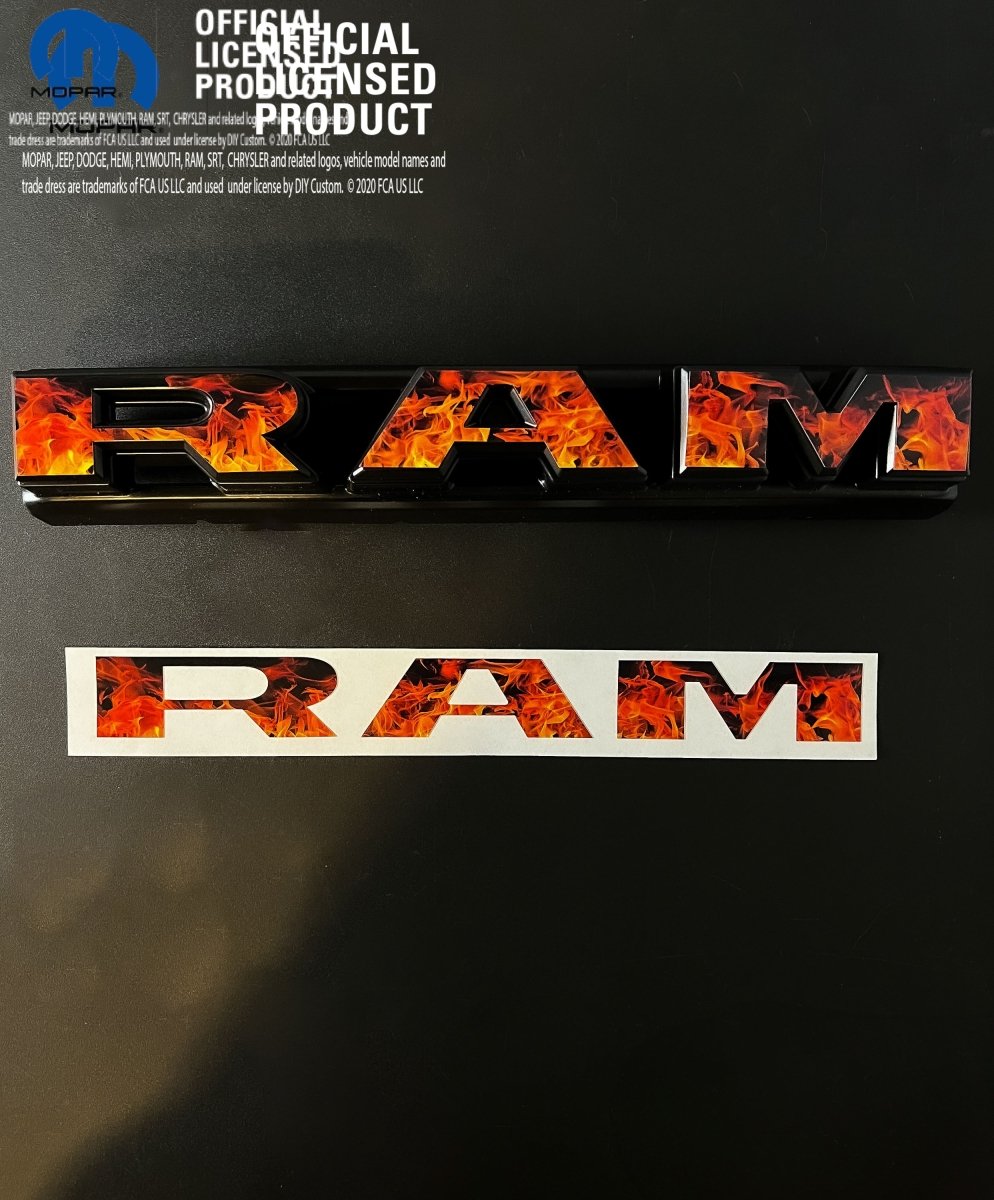 RAM Grill Emblem Overlay Decals REAL FIRE FLAMES Fits 2009-2026 1500-5500 - Tiny Wrapz