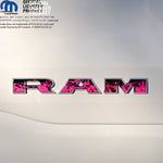 RAM Door x2 Emblem Overlay Decals Pink FIRE FLAMES Fits 2019-2026 RAM Trucks - Tiny Wrapz