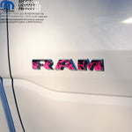RAM Door x2 Emblem Overlay Decals Pink FIRE FLAMES Fits 2019-2026 RAM Trucks - Tiny Wrapz