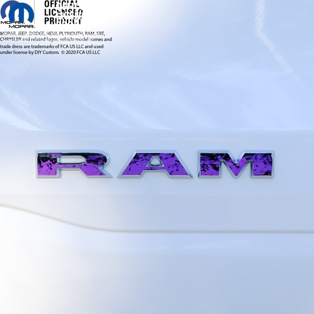 RAM Door x2 Emblem Overlay Decals L&R Purple FIRE FLAMES Fits 2019-2026 RAM Trucks - Tiny Wrapz