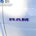 RAM Door x2 Emblem Overlay Decals L&R Purple FIRE FLAMES Fits 2019-2026 RAM Trucks - Tiny Wrapz