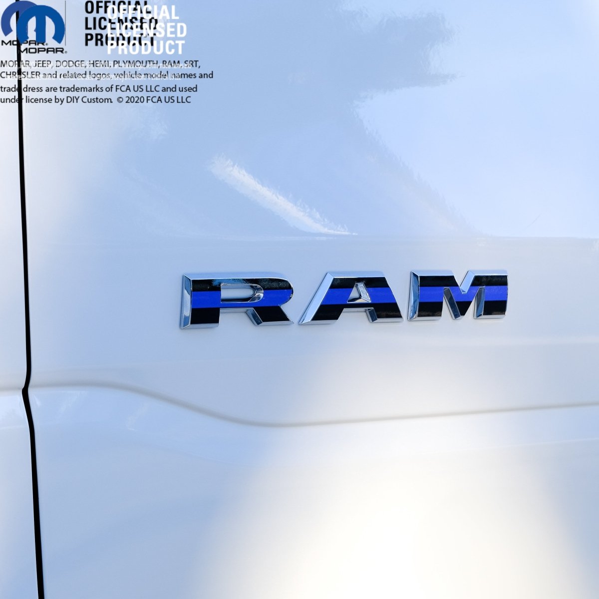 RAM Door x2 Emblem Overlay Decals L&R Thin Blue Line Fits 2019-2026 RAM Trucks - Tiny Wrapz