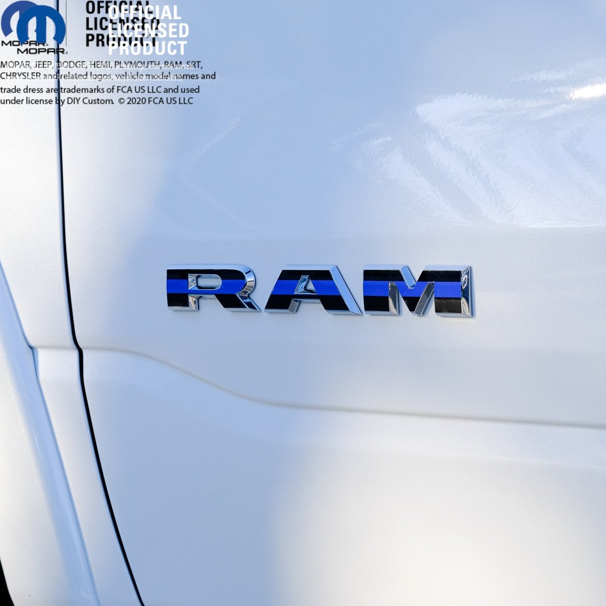 RAM Door x2 Emblem Overlay Decals L&R Thin Blue Line Fits 2019-2026 RAM Trucks - Tiny Wrapz
