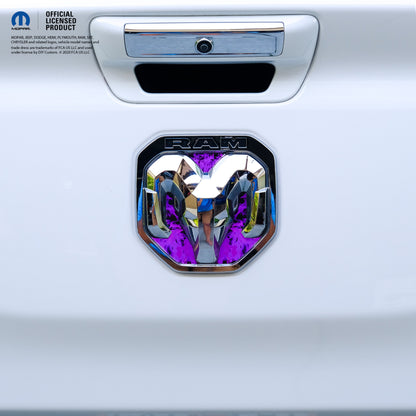 RAM Tailgate/Grill RAM Head Emblem Overlay Decals PURPLE FLAMES Fits 2011-2024 Trucks