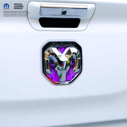 RAM Tailgate/Grill RAM Head Emblem Overlay Decals PURPLE FLAMES Fits 2011-2024 Trucks