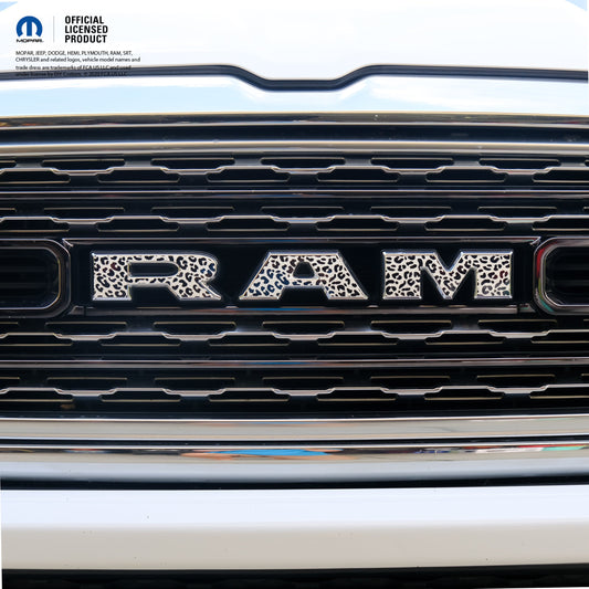RAM Grill Emblem Overlay Decals BLACK & WHITE LEOPARD PRINT Fits 2009-2025 1500-5500