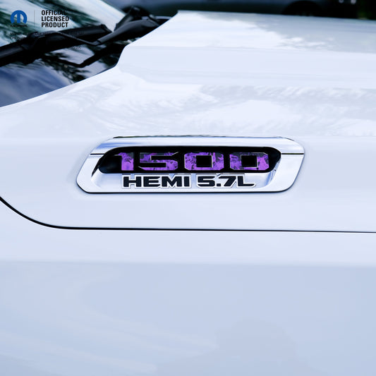 RAM 1500 Hood Emblem Overlay Decals L&R PURPLE FIRE FLAMES Fits 2019-2025 RAM Trucks