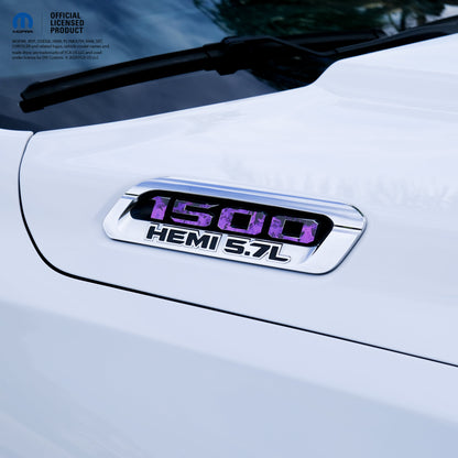 RAM 1500 Hood Emblem Overlay Decals L&R PURPLE FIRE FLAMES Fits 2019-2025 RAM Trucks