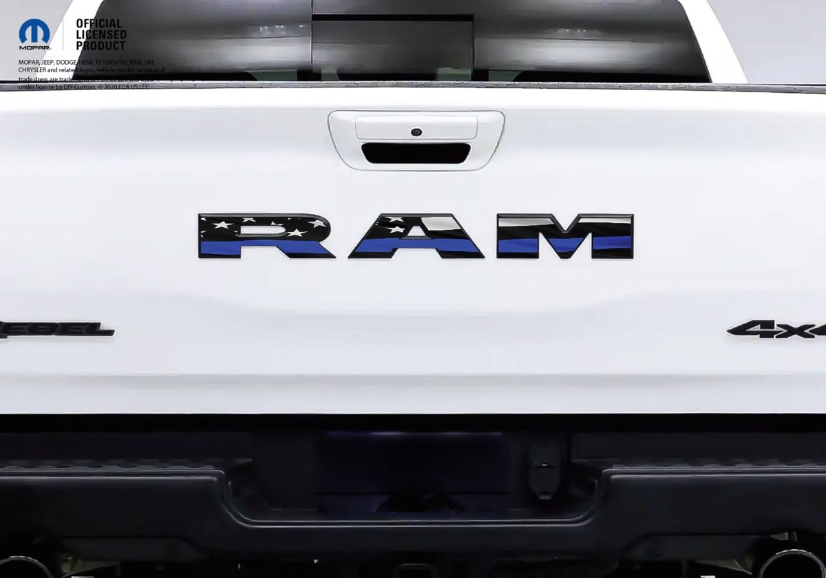 2500 3500 RAM Tailgate Letters Overlay Decals Thin Blue Line American Flag Fits 2019-2026 Trucks - Tiny Wrapz