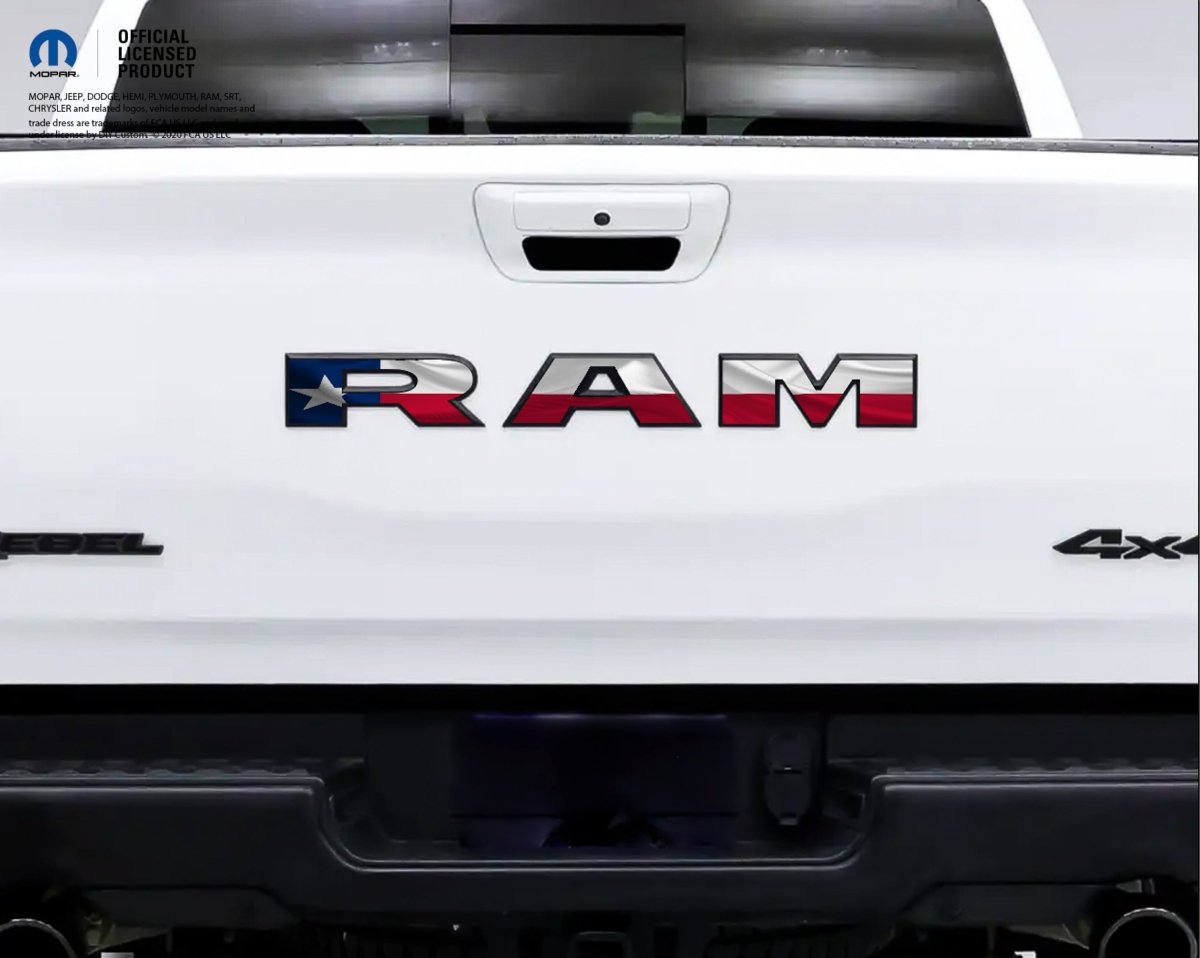 1500 RAM Tailgate Letters Overlay Decals Texas Flag Fits 2009-2026 Trucks - Tiny Wrapz
