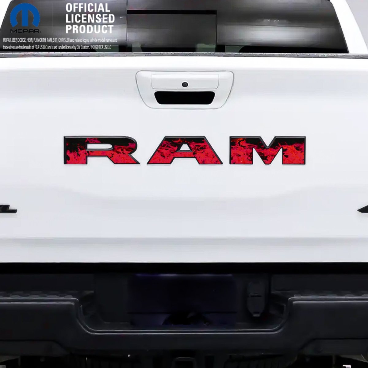 2500 3500 RAM Tailgate Letters Overlay Decals Red Flames Fits 2019 - 2026 Trucks - Tiny Wrapz